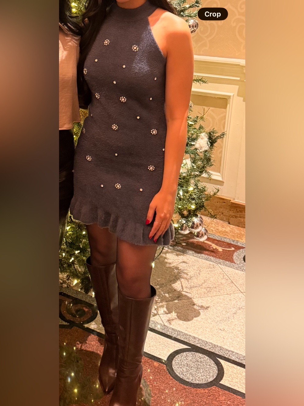 ZARA| Embellished Knit Mini Dress in Charcoal Gray